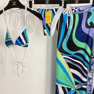 Emilio Pucci Blue Green Purple Abstract-Print Swim Sarong